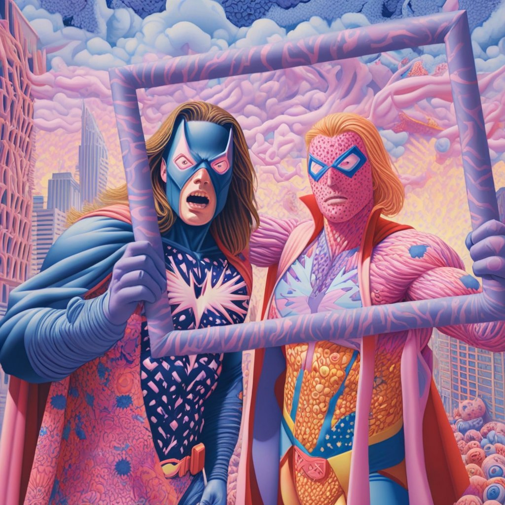 A drawing of two women, transformed into superheros using an AI Interactive Experience and AI Scribble Studio set up.