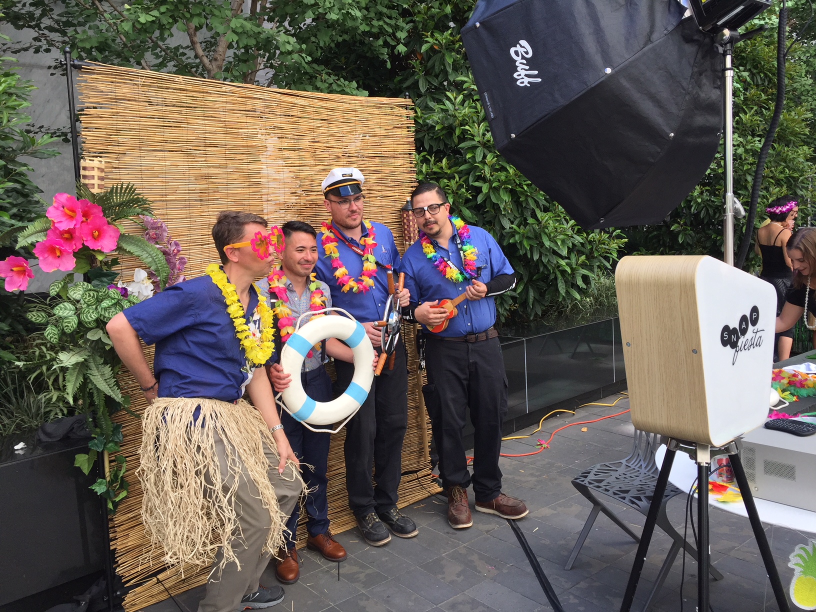 Tiki wall photo booth.
