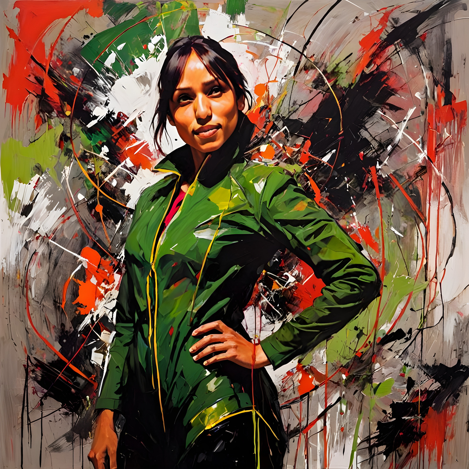 AI art of a woman in a green bodysuit