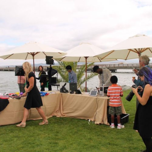 our flipbook printing equipment at a party on the water