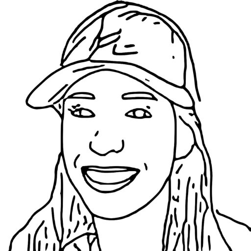 AI Sketchbot Image of a smiling woman with an hat.