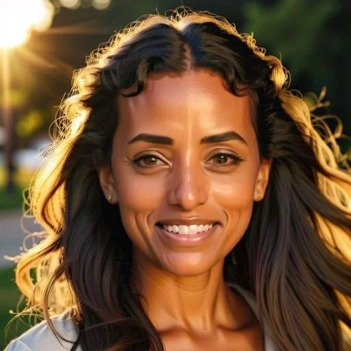 AI Portrait of a woman's headshot with AI effects to appear she is outside in the sun.