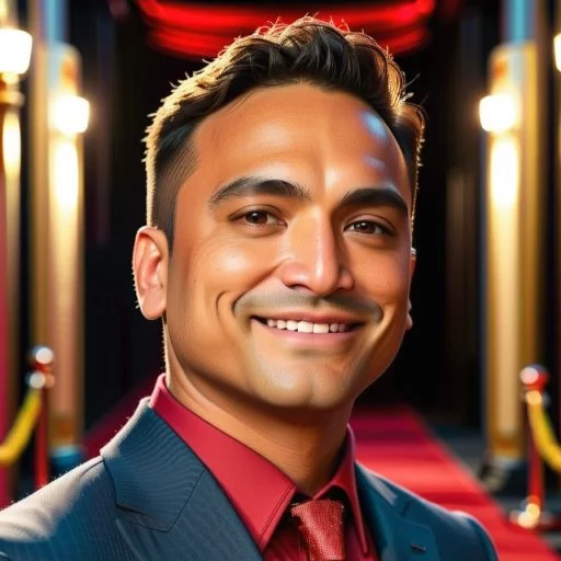 AI Portrait of a man's headshot with AI effects that appear to make him look like he is on a red carpet premier.
