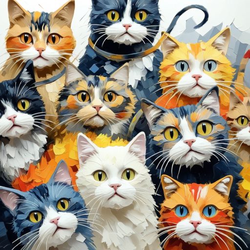 Image of multiple cats with varying colors created by the AI Scribble Studio.