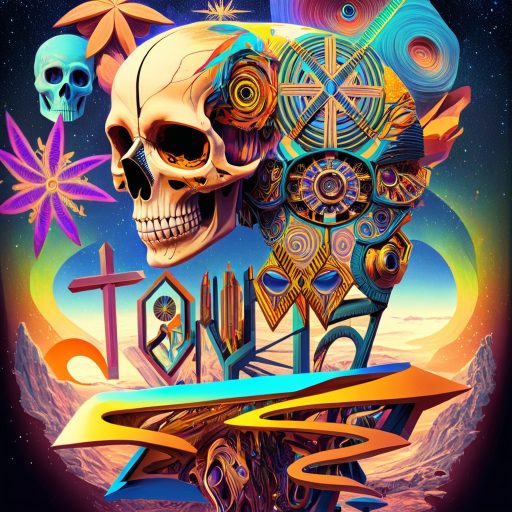 Image of multiple skulls with a psychedelic background created with the AI Scribble Studio.