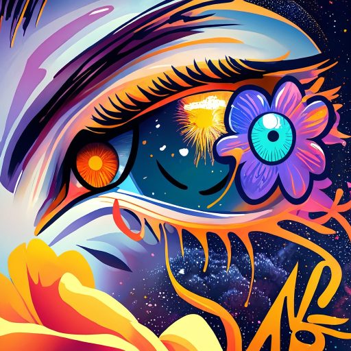 Image of an eye with psychedelic styling created using the AI Scribble Studio.