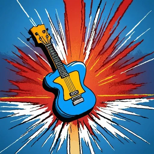 a guitar with an explosion of sound behind it
