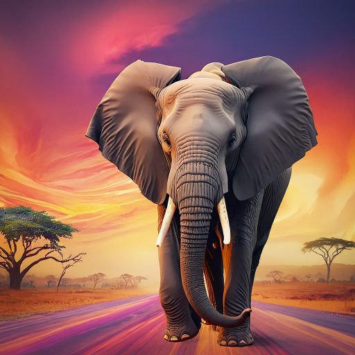 Image of an elephant walking at dusk using the AI Scribble Studio.