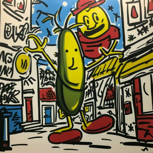 A drawing of a pickle, transformed into a cartoon using the AI Scribble Studio.
