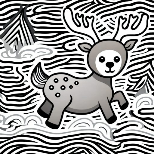 A drawing of a deer, transformed into a black and white sketch using the AI Scribble Studio.