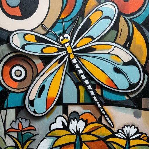 Image of a dragonfly with mosaic styling created with the AI Scribble Studio.