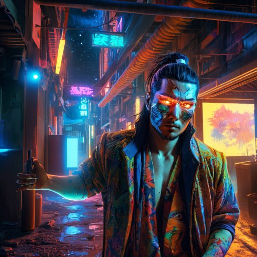 Image of a man in a futuristic background using the AI Scribble Studio.