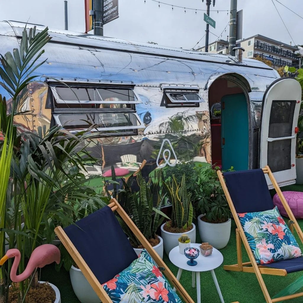 airstream photo booth at a tropical-themed event