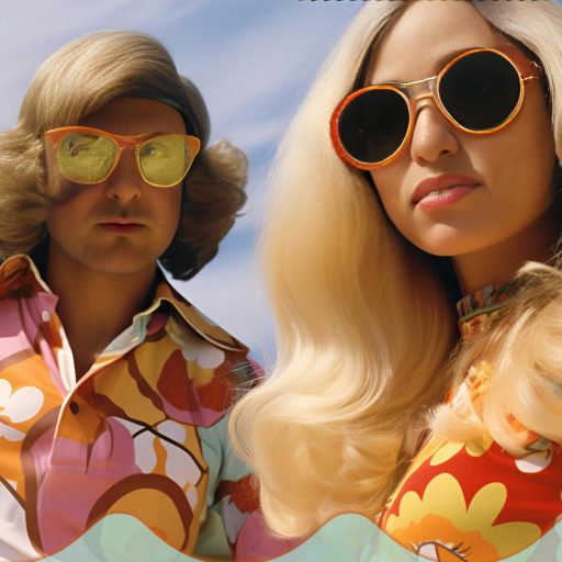 AI image of a man and a woman in 60s floral attire